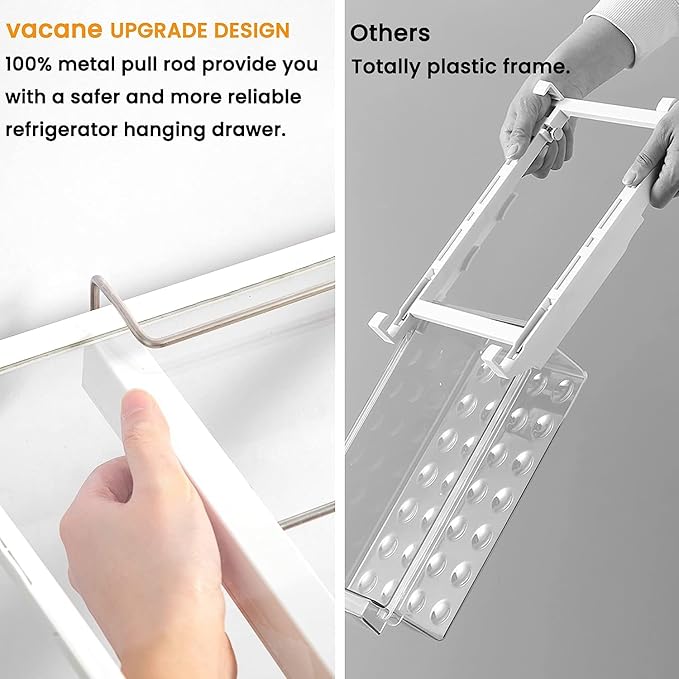 vacane Deeper Refrigerator Drawers, Adjustable Refrigerator Shelf 14-19.5 Inches Large Fridge Drawer Organizer Pull Out, Deli Meat Container for Produce, Cheese, Bacon-XL