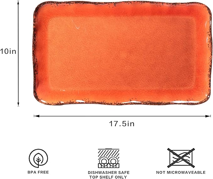 LEHAHA Melamine Serving Tray/Platters Set of 2, 17.5" x 10", 2-Piece Large Rectangular Melamine Platter Set for Serving Food, Orange