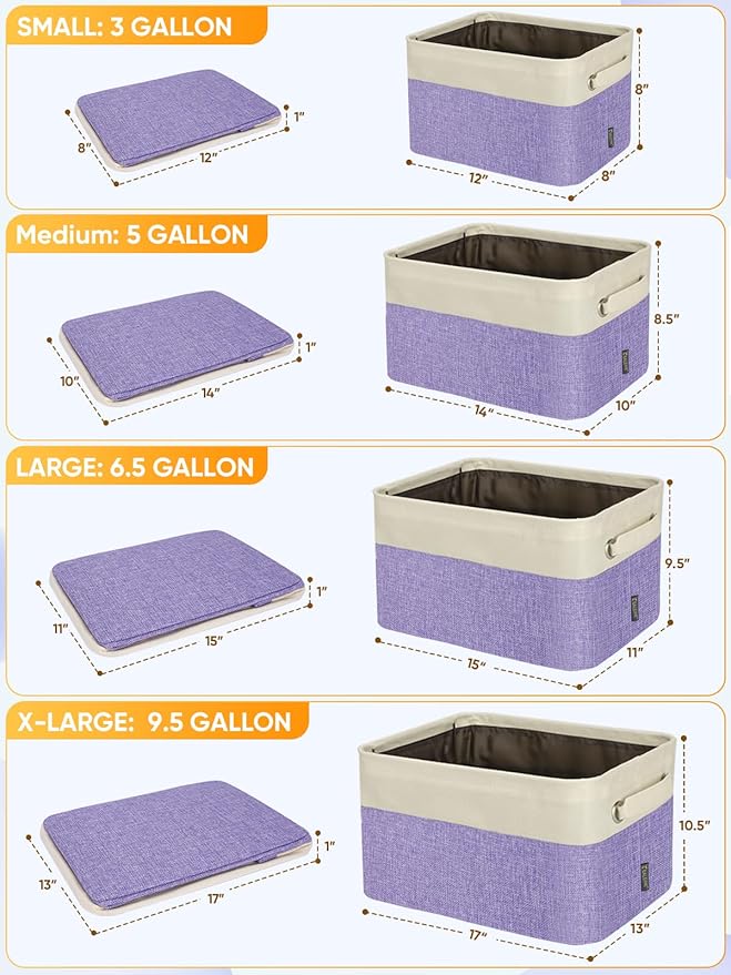 BALEINE 4 Pack Fabric Storage Bins for Shelves, Linen Storage Baskets for Organizing, Decorative Closet Bins for Clothes, Home (Lavender, 17''x13''x10.5'')