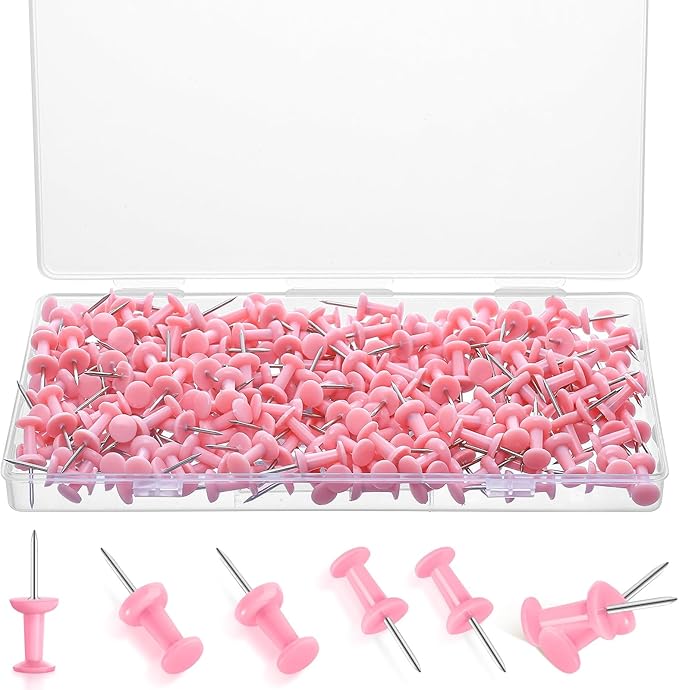 220 Count Pink Push Pins, Standard Plastic Head Steel Point Thumb Tacks Decorative Push Pins for Cork Board Wall Hanging