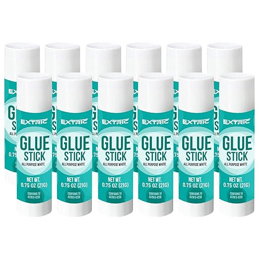EXTRIC Glue Sticks for Kids, White Glue Sticks Bulk Classroom 12 Count, 0.75 Ounce, Washable All Purpose, for Kids, School and Home