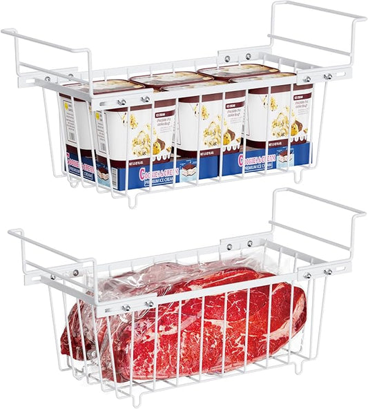 iSPECLE Freezer Organizer Bins - Expandable from 15.8" to 18.1", Fit 7 Cu.Ft Deep Freezer, Hanging Baskets for Chest Freezer, Easy Slide Access, 2 Pack, White