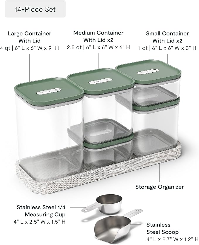 Caraway 14-Piece Glass Airtight Food Storage Containers with Lids – Non-Toxic, BPA-Free Kitchen Storage Containers – Stackable, Space-Saving Airtight Containers for Dry Goods and More - Sage