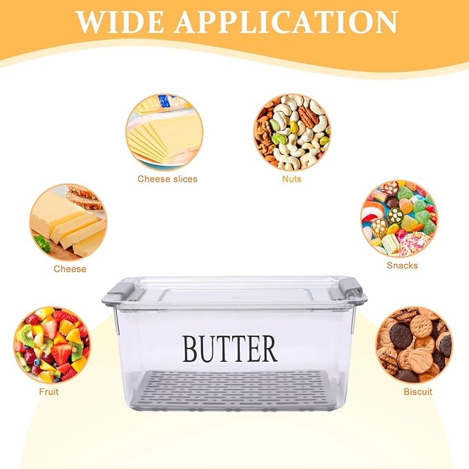 Butter Dispenser Box for Refrigerator,Butter Dish with Airtight Lid,BPA Free Butters Sticks Container with Butters Knife for Countertop kitchen decor and accessories,Clear Fridge Storage Box