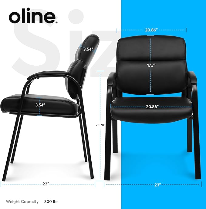 Oline Leather Guest Chair with Padded Arms, Reception Meeting Conference Waiting Room Lobby Home Desk Big and Tall Executive Office Chair, Black (2 Pack)