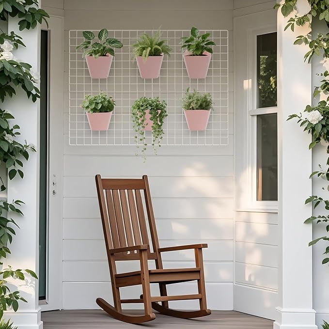 G.CORE Large Grid Wall Bins - 6Pack Pink Gridwall Accessories Hanging Cups with Back Hooks - Plastic Grid Wall Panels Organizers Wire Shelves Holders for Garage Garden Craft Office Tools Storage