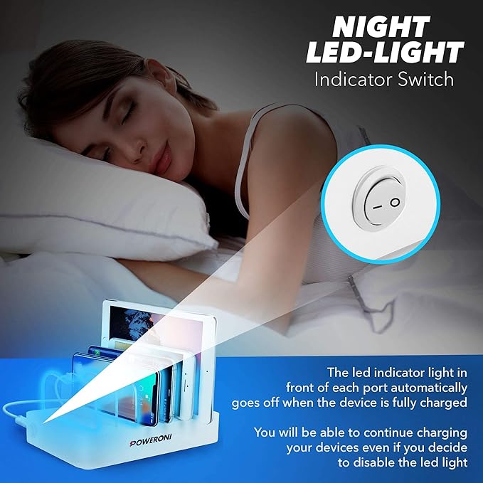 USB Charging Dock - 6-Port Universal Charging Station for Multiple Devices - Multi Device Charger Station - Compatible with Apple, iPad, iPhone, and Android Cell Phones and Tablets