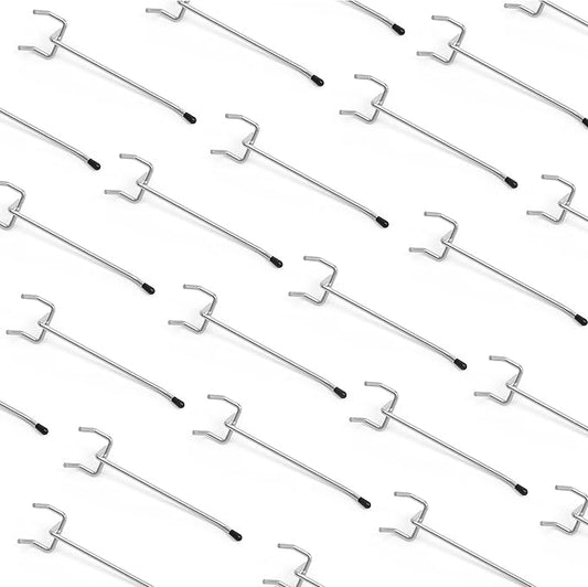 HUHOLE Pegboard Hooks 4 Inch 50PC, Ideal Garage Organization, Wall Storage Tool Organizer, Fit 1/4" 1/8" Peg Board with Plastic Tip (Silver, 4 Inch)