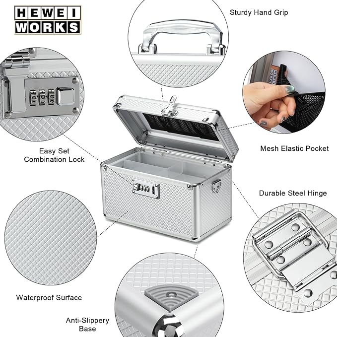 Storage Lock Box with Combination code, Lockable Medicine Storage Case, Empty First Aid Box, Security Lock Box, Multipurpose Lockbox for Home and Outdoor Use (Silver, Small)