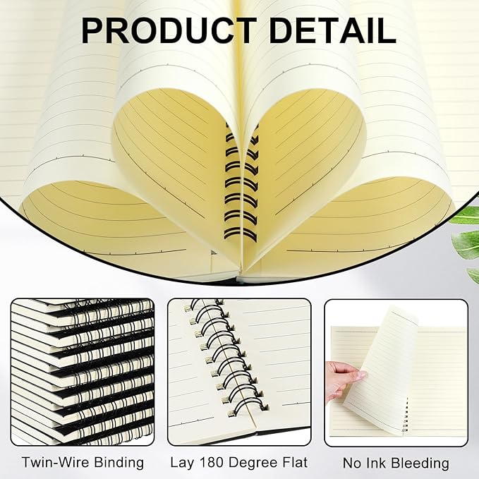 Yahenda 3 Pcs Spiral Notebook Bulk A5 Journal Lined 8.3'' x 5.5'' Writing Composition Paper Small Notepad Subject Notebook for Students Office Business Back to School Supplies (Black)