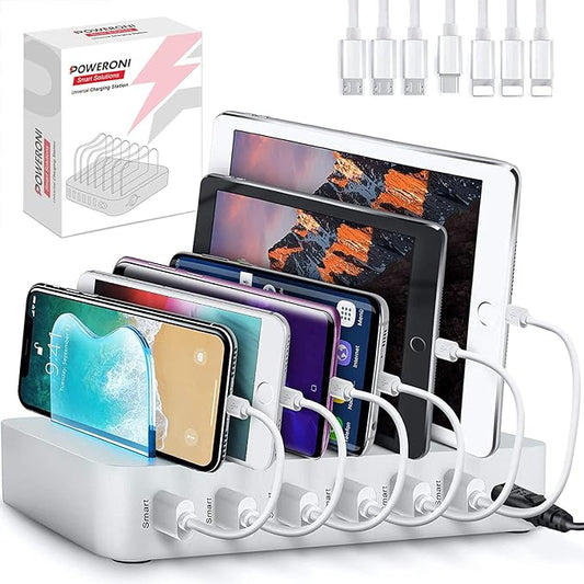 USB Charging Dock - 6-Port Universal Charging Station for Multiple Devices - Multi Device Charger Station - Compatible with Apple, iPad, iPhone, and Android Cell Phones and Tablets
