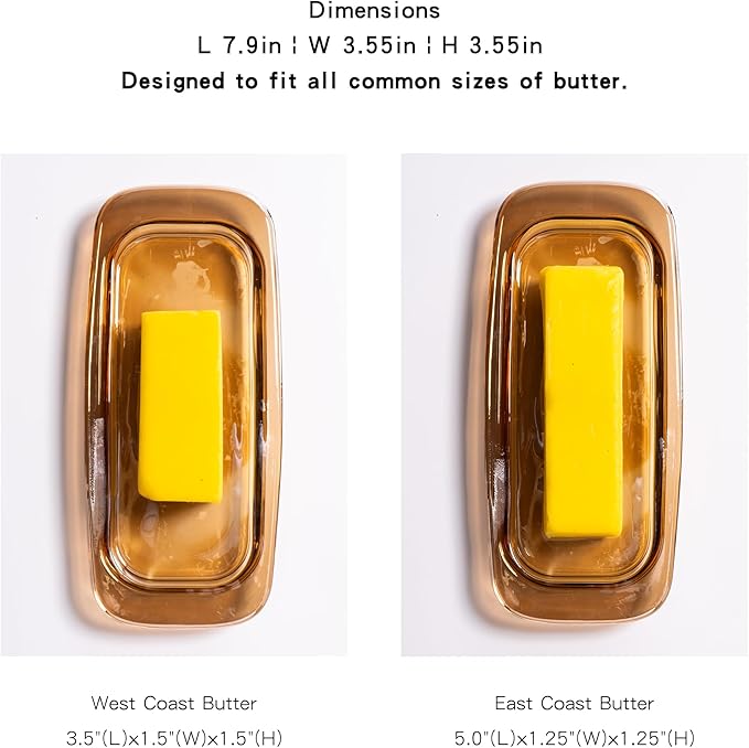 Butter Dish with Lid for Countertop, Elegant Champagne-Colored Covered Glass Butter Holder Tray Container