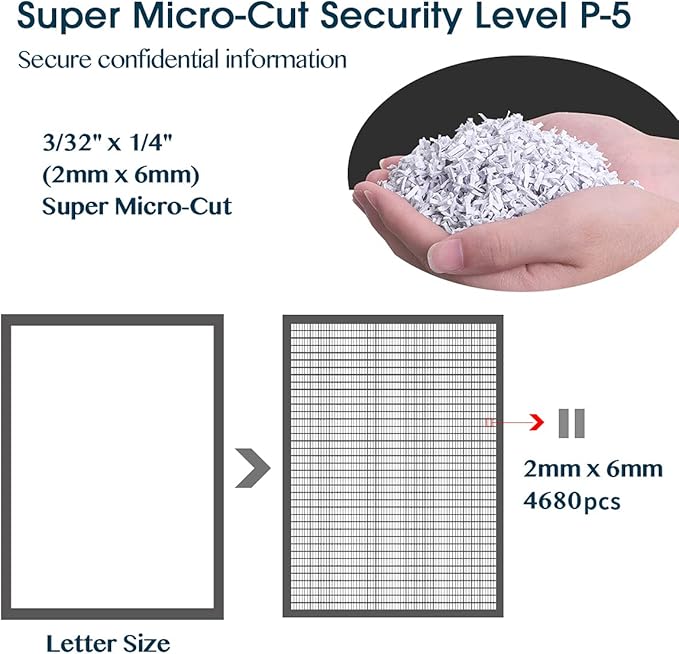 WOLVERINE 6-Sheet 2x6mm Super Micro Cut High Security Level P-5 Ultra Quiet Paper/Credit Card Shredder for Home Office by Manganese-Steel Cutter and 5 Gallons Pullout Waste Bin SD9610