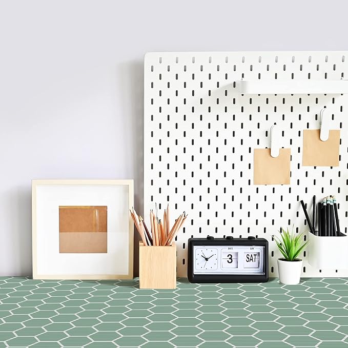 Glotoch Premium Non Slip Shelf Liner, 12” X 20 FT Drawer Liner Non Adhesive, Waterproof Shelf Liners for Kitchen Cabinets, Drawer, Fridge, Wire Shelving, Pantry, Bathroom-, Heavy Duty, Green Geometric