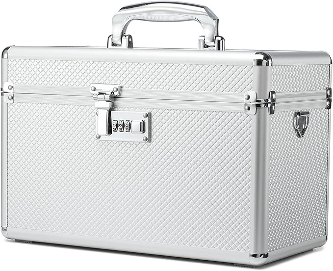 Storage Lock Box with Combination code, Lockable Medicine Storage Case, Empty First Aid Box, Security Lock Box, Multipurpose Lockbox for Home and Outdoor Use (Silver, Large)