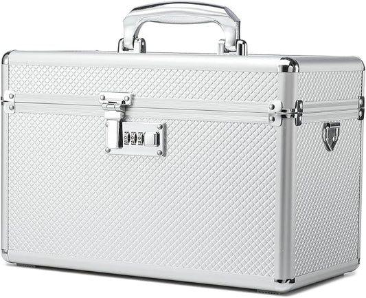Storage Lock Box with Combination code, Lockable Medicine Storage Case, Empty First Aid Box, Security Lock Box, Multipurpose Lockbox for Home and Outdoor Use (Silver, Large)