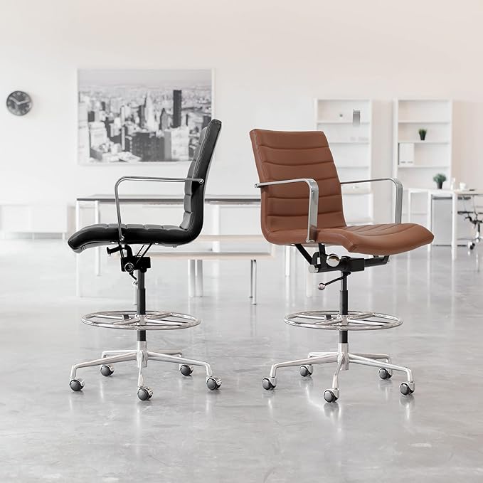Laura Davidson Furniture SOHO II Ribbed Drafting Chair for Standing Desks, Standing Desk Chair - Ergonomically Designed, Draft Height, Arm Rest & Cushion, Made of Fabric, Coral Pink Fabric