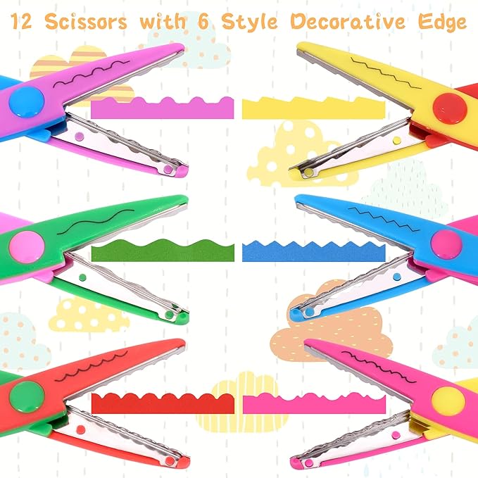 12 PCS Craft Scissors Decorative Edge, 12 PCS Small Hole Punch Shapes, 90 Sheets Colorful Origami, Kids Adults Craft Kit for DIY Crafts, Scrapbooking, Card Making, School Supplies