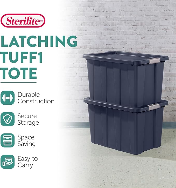 Sterilite 4-Pack Storage Bins with Lids, Heavy Duty Totes, Tuff1, 30 Gallon, Dark Indigo