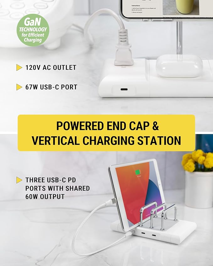 Scosche BaseLynx 2.0 Pro Modular Charging Station: MagSafe Wireless Stand for iPhone, AirPods Charging Pad, Multi Device Phone Charger, Apple Watch Charger & Powered End Cap AC Outlet with USB-C Port