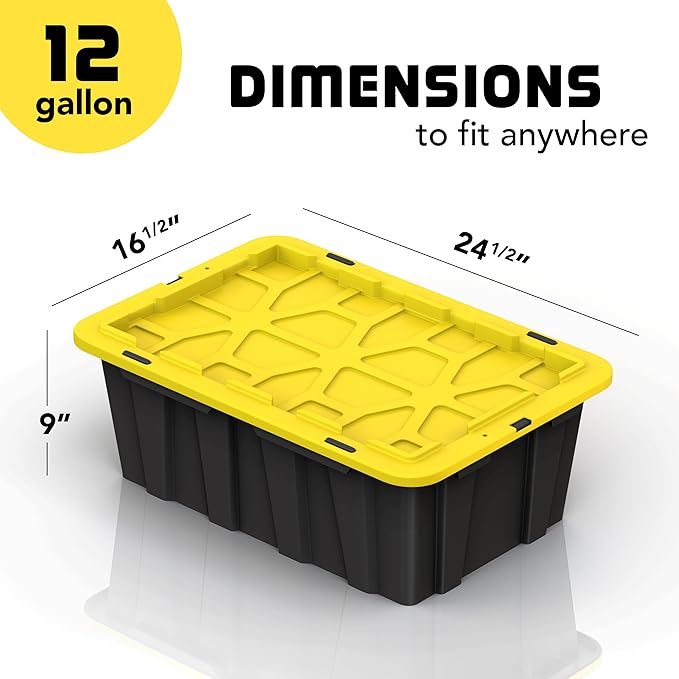 Lifetime Home 8 PACK of Medium 12 Gallon Plastic Storage Bin Tote Organizing Container with Ultra Durable Secure Latching Lids, Stackable, Extra Strength Clear with Built in Handle - Black and Yellow