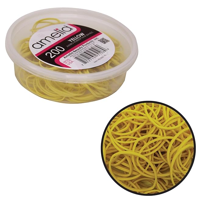 200, Jumbo Size, Yellow Color, US Made Rubber Bands for Pony Tails and Braids