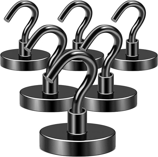 DIYMAG Black Magnetic Hooks, 170 LB Heavy Duty Strong Magnets with Hook, Rare Earth Neodymium Magnet for Hanging, Magnetics Hanger for Curtain, Home, Kitchen, Workplace, 6 Packs