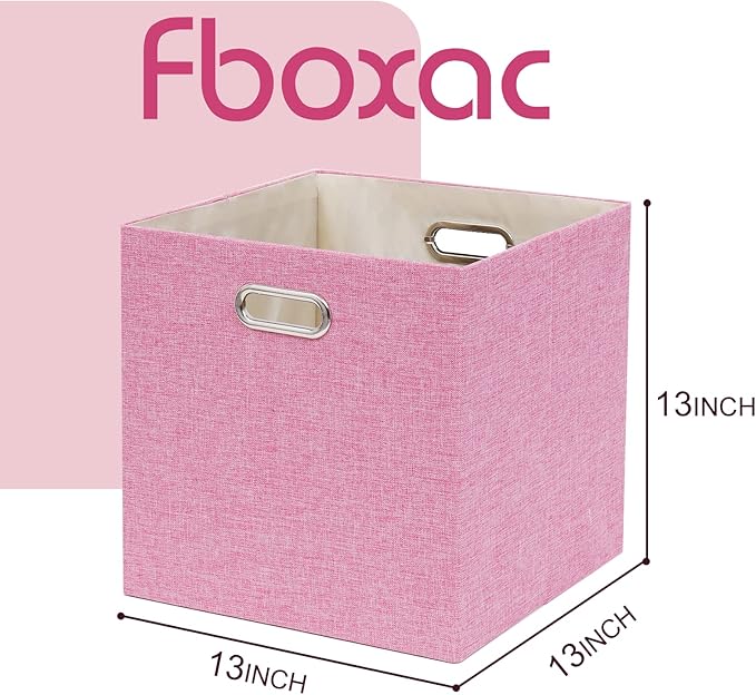 Pink Cube Storage Organizer Bins 13x13x13 Inch, 4 Pack Collapsible Organization Baskets with Handles, Thick Fabric Foldable Storage Boxes for Kallax Shelf Bookcase Closet Cabinet