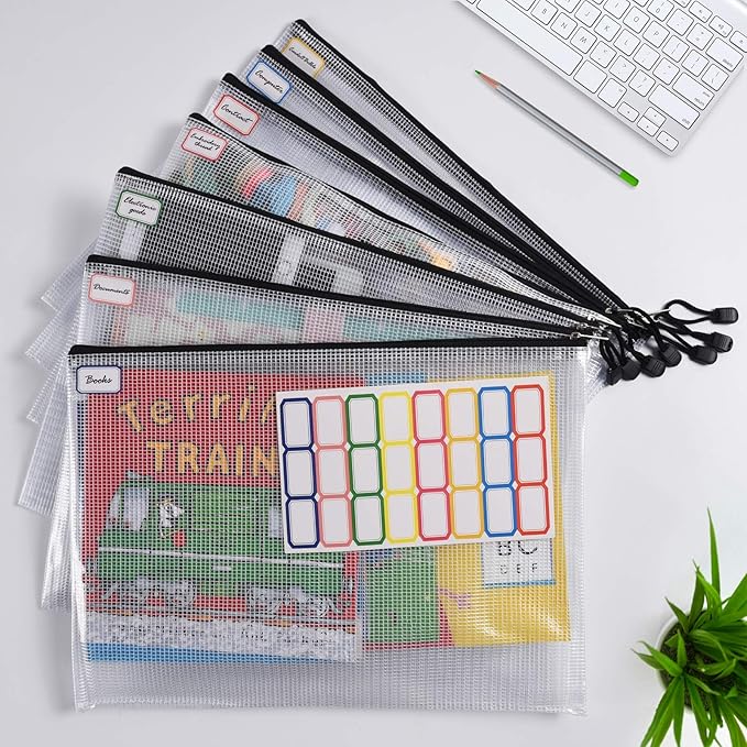 12 Pcs Plastic Mesh Zip File Bags, Waterproof Tear-Resistant Document File Folders, A4 Size Zipper Documents Pouch Document Organizer Bags for School Office Home Travel Storage(13.5×9.5Inch)