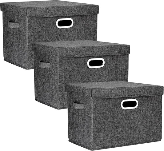 TYEERS Large Collapsible Storage Bins with Lids, Organization Bins for Closet Storage, Clothes Storage, Folding Storage Box with Lids for Home Office Storage - 3 Pack - Black