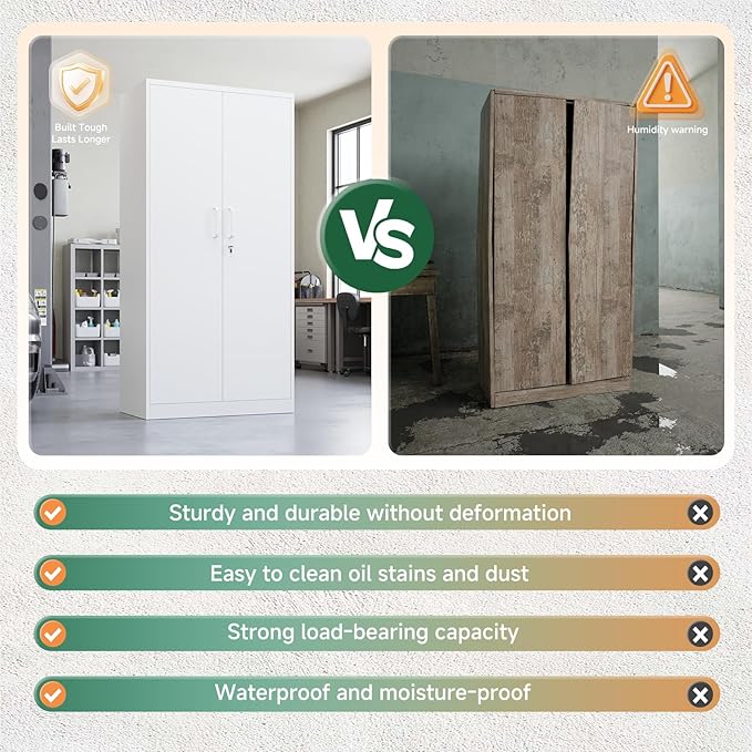 Letaya Metal Storage Cabinet with Lock Door Adjustable Shelf,72" Steel Lockers for Office, Home,School,Kitchen,Garage Tool Utility Cabinet (2 Door-White)