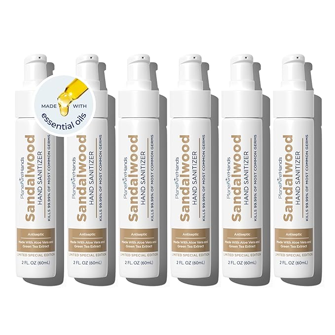 Sandalwood Lotion Hand Sanitizer | Travel Essential | TSA-Approved | Moisturizing Hand Lotion | Plant-Based and Vegan | Made with Essential Oils | Travel Size | 6-Pack
