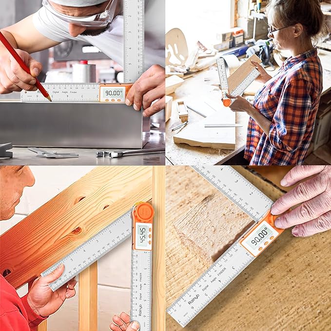 Rainyb Digital Angle Finder Tool 7inch/200 mm 0-360 Degree Stainless Steel Digital Protractor Ruler, Angle Measuring Tool for Carpenters, Woodworkers, Fabricators, Home DIY