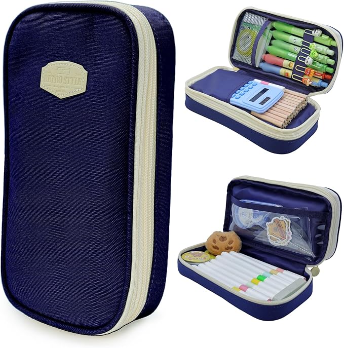 Large Capacity Pencil Case - Durable Zipper Aesthetic Pen Pouch, Big Storage Organizer for School, Office & Travel - Waterproof & Multi-Use (Blue)