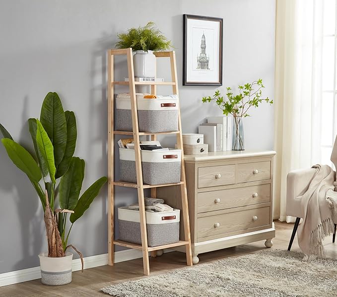 DECOMOMO Storage Baskets for Shelves - Fabric Storage Bins, Linen Closet Organizers and Storage (Grey & White, XL - 3 Pack)