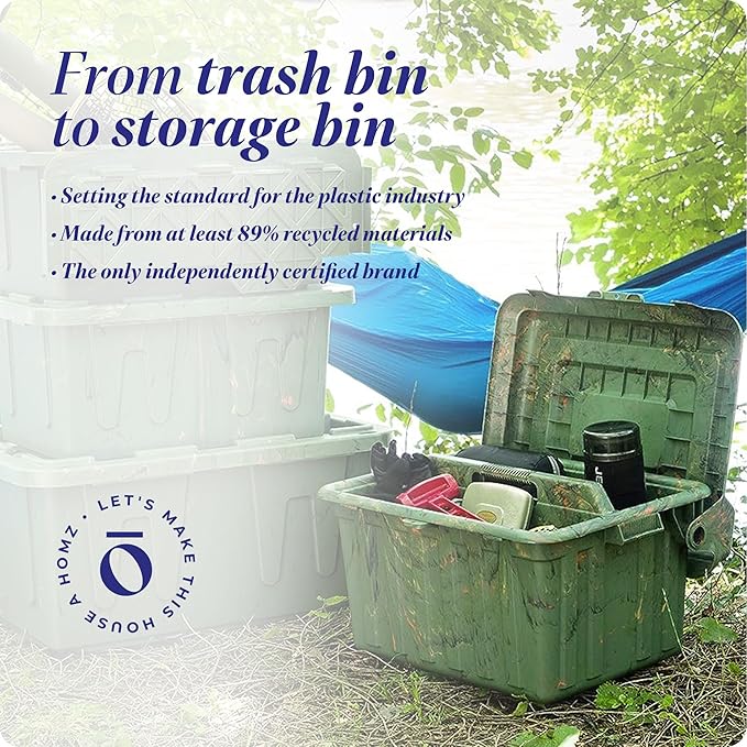 HOMZ 2-Pack Durabilt Tote, Heavy Duty Plastic Storage Bins with Lids, 15 Gallon, Green Camo - Stackable Organizing Containers for Home, Garage, and Office