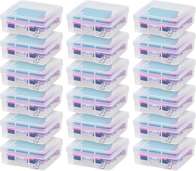 IRIS USA Pencil Case Boxes, 18-Pack, |Made in USA|, Plastic Bead Organizing Containers with Snap Lid for Arts, Crafts, Ephemera, Stickers, & Dance Cheer, Clear - Small