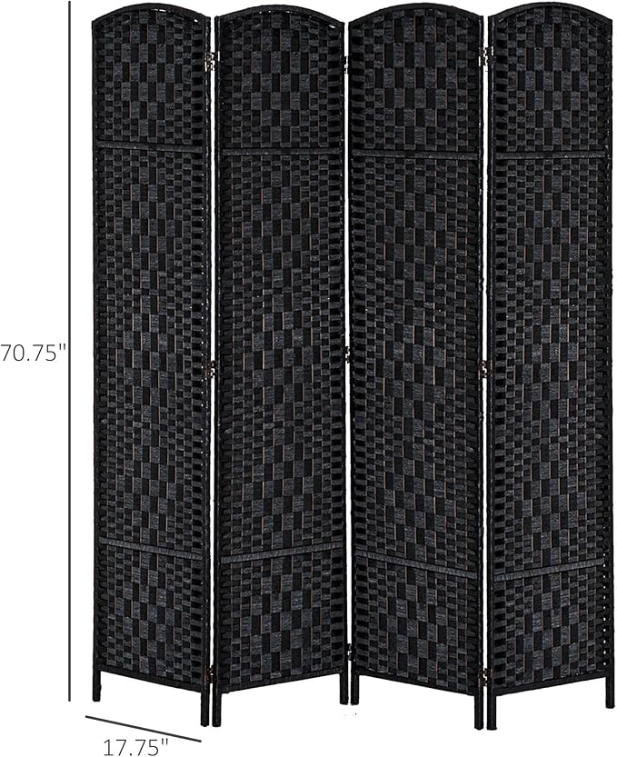 HOMCOM Room Divider 4 Panels Folding Privacy Screen 6FT Tall Portable Wicker Weave Partition Wall Divider for Bedroom Home Office, Black