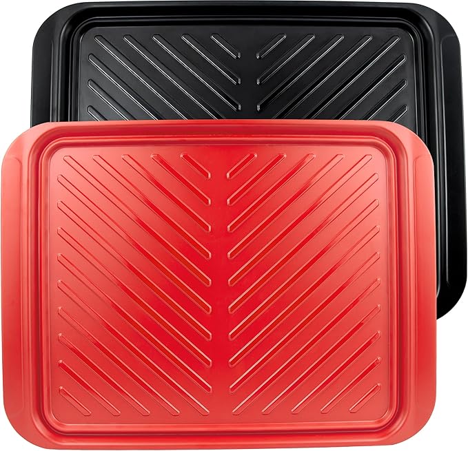 Large Grilling Prep and Serve Trays, 17.3" x 13" BBQ Platters for Raw and Cooked Food, Melamine Serving Trays for Food, Set of 2, Black and Red