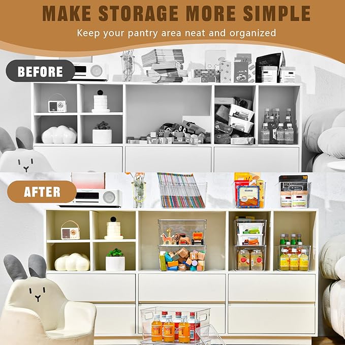 12 Pack Clear Storage Bins with Lids, 7 Quart Stackable Storage Boxes for Storage and Organization, Plastic Storage Containers with Lids, Plastic Bins with Handles for Office, Bedroom, Study Room