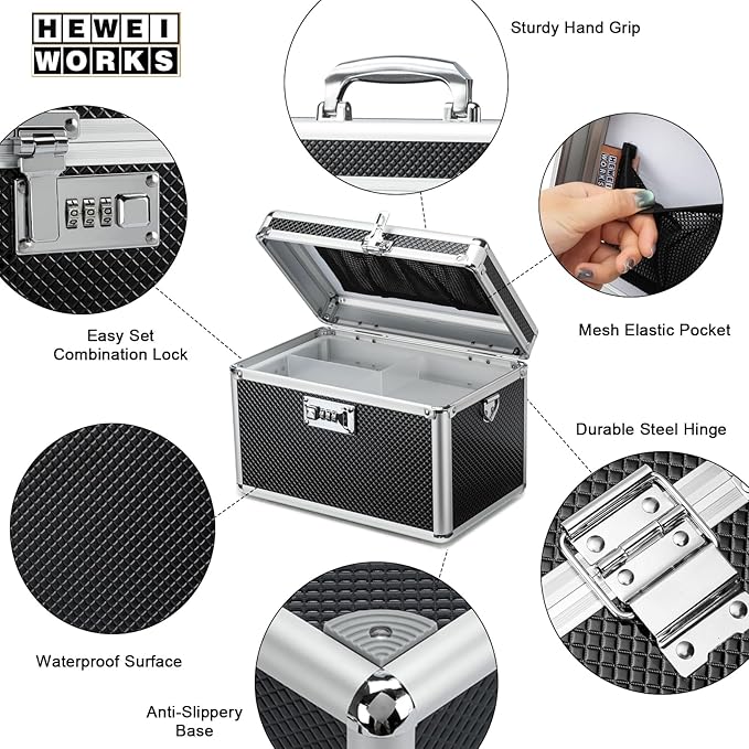 Storage Lock Box with Combination code, Lockable Medicine Storage Case, Empty First Aid Box, Security Lock Box, Multipurpose Lockbox for Home and Outdoor Use (Black, Medium)