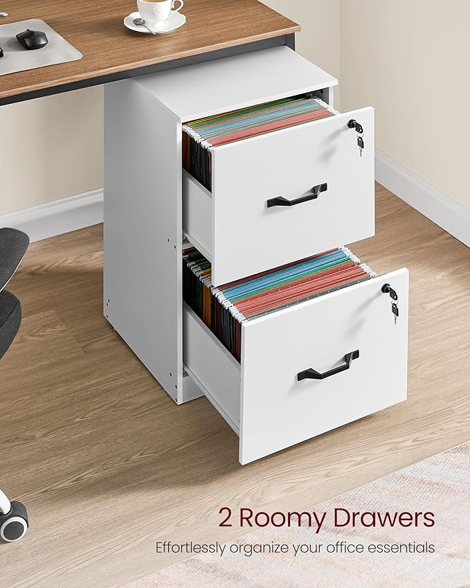 VASAGLE 2 Drawers File Cabinet with Lock, Printer Stand, Office Filing Cabinet Organizer, for A4 and Letter Size Documents, Cloud White UOFC061W14