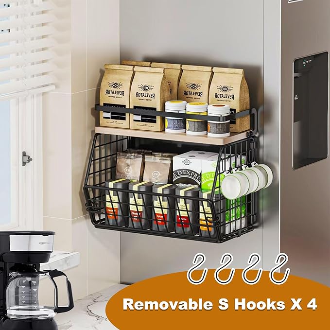 Magnetic Shelf for Fridge,Onion and Potato Spice Snacks Fruit and Vegetable Storage and Organizer,Wire Basket for Pantry,Kitchen Countertop,RV and Laundry