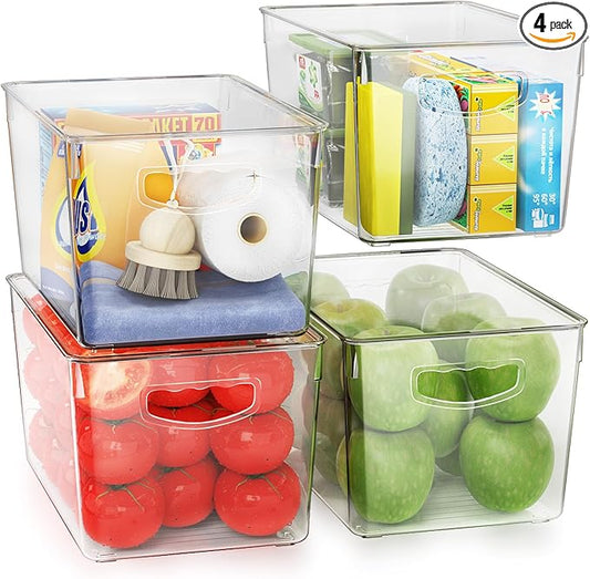theaoo Clear Storage Bins with Lids Stackable - Large Plastic Containers for Pantry Organization and Storage - Perfect for kitchen,Fridge,Laundry Room,Bathroom,Garage,Closet,Cabinet Organizer - 4 Pack