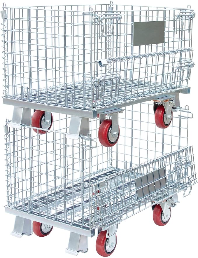 Collapsible Wire Storage Basket with Wheels, 32"x20"x24", Heavy-Duty Foldable Metal Bin for Home, Garage & Laundry Room, 1500 lbs Capacity