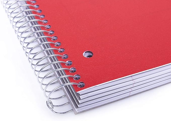 Mintra Office Durable Spiral Notebooks, 5 Subject (Red, Wide Ruled 1pk)