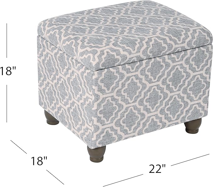 Home Decor | Upholstered MediumRectangular Storage Ottoman | Hinged Lid Ottoman with Storage for Living Room & Bedroom,Gray Geometric