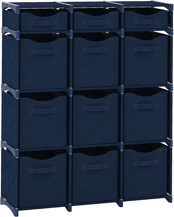 12 Cube Closet Organizers And Storage | Includes All Storage Cube Bins | Easy To Assemble Closet Storage Unit With Drawers | Room Organizer For Clothes, Baby Closet Bedroom, Playroom, Dorm (Navy)