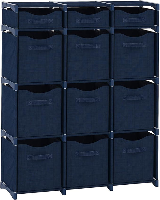 12 Cube Closet Organizers And Storage | Includes All Storage Cube Bins | Easy To Assemble Closet Storage Unit With Drawers | Room Organizer For Clothes, Baby Closet Bedroom, Playroom, Dorm (Navy)