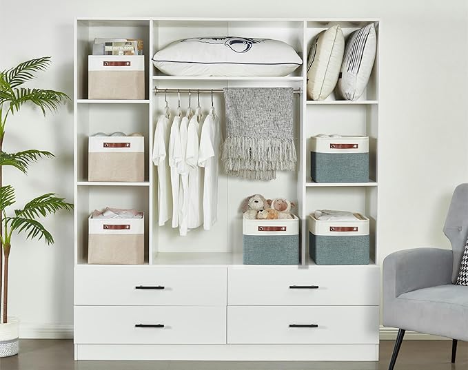 DECOMOMO Storage Baskets for Shelves - Fabric Storage Bins, Linen Closet Organizers and Storage (Green & White, XL - 3 Pack)